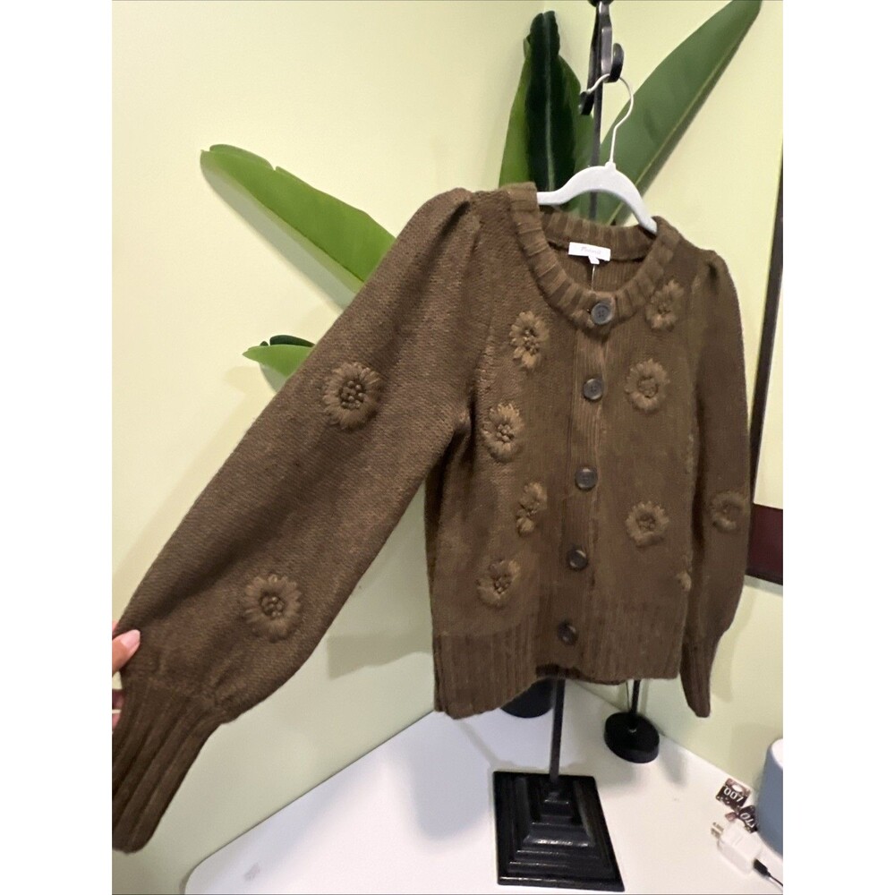 NWT $118 Madewell Embroidered Edencroft Pleat-Sleeve Cardigan Tonal 3D Flower XS - Picture 6 of 7